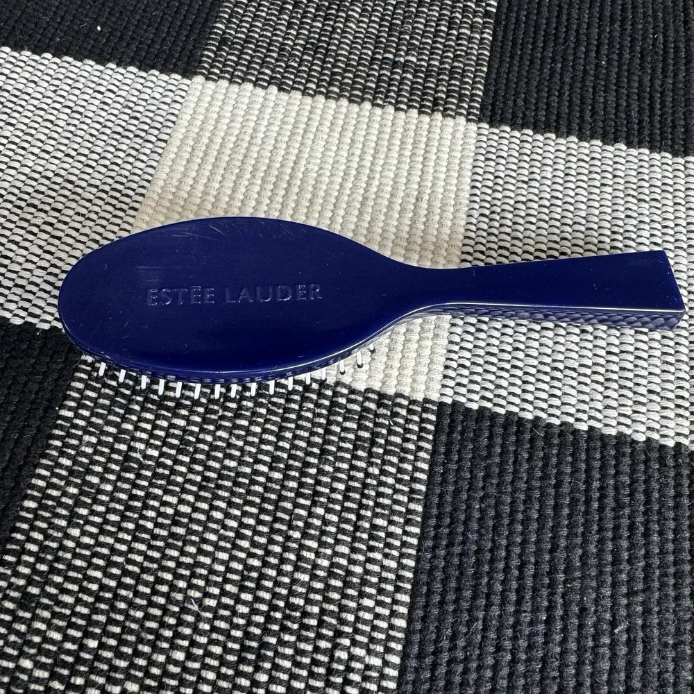 Vintage Estee Lauder Hair Brush Ball Tipped Small Travel Round Navy BLUE Plastic